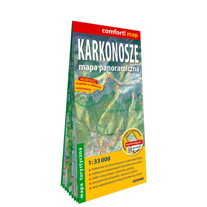 Karkonosze. Mapa panoramiczna; laminowana mapa turystyczna 1:33 000 - ExpressMap.pl