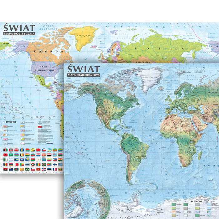 Świat; ścienna mapa polityczna i krajobrazowa 1:44 000 000, B2, plakat - ExpressMap.pl