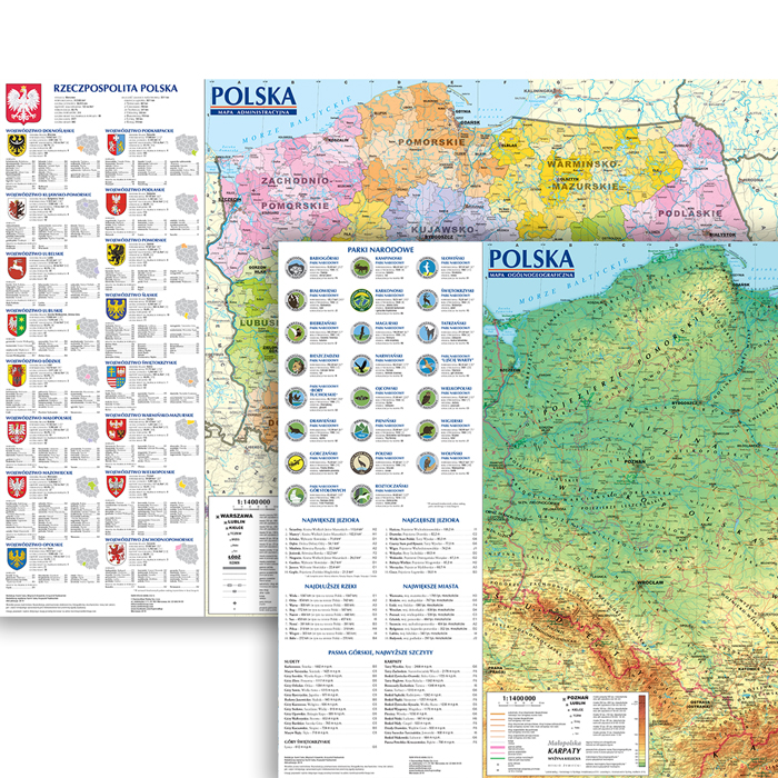 Polska; ścienna mapa ogólnogeograficzna i administracyjno-samochodowa 1:1 400 000, B2, listwy - ExpressMap.pl