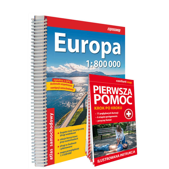 Europa; atlas samochodowy 1:800 000 + instrukcja pierwszej pomocy - ExpressMap.pl